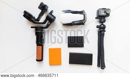 Professional Video And Photo Equipment Including Action Camera, Hard Drive Drone And Hard Drives, Po