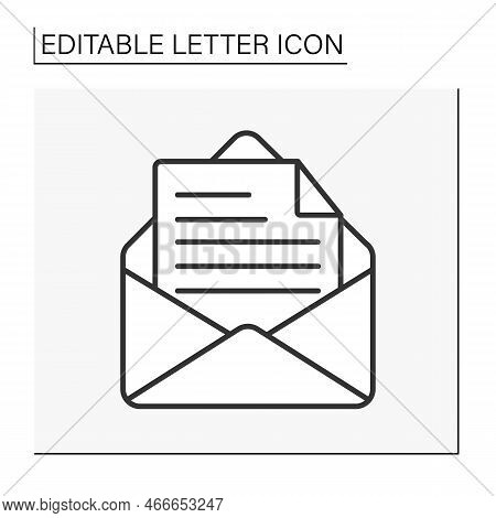 Postcard Line Icon. Paper Of Sheet Inside Letter. Official Document. Letter Concept. Isolated Vector