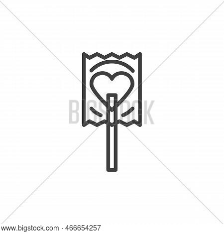 Heart Shaped Lollipop Line Icon. Linear Style Sign For Mobile Concept And Web Design. Heart Candy St