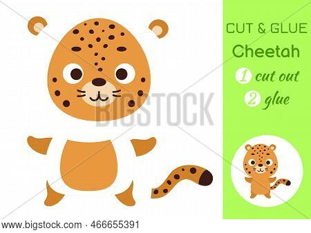 Cut And Glue Paper Little Cheetah. Kids Crafts Activity Page. Educational Game For Preschool Childre