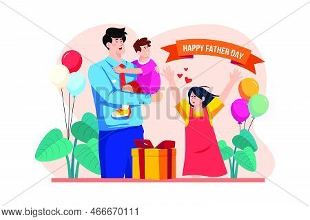 Happy Father Day Illustration Concept. A Flat Illustration Isolated On White Background