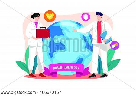 World Health Day Illustration Concept. A Flat Illustration Isolated On White Background