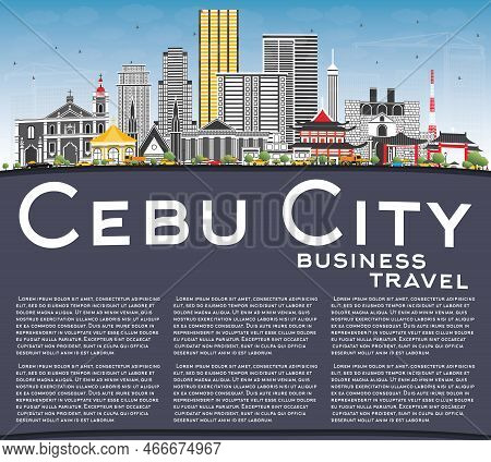 Cebu City Philippines Skyline With Gray Buildings, Blue Sky And Copy Space. Vector Illustration. Bus