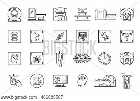 Mri Scan Outline Icons. Hospital Or Clinic Radiology, Tomography Diagnostic, Magnetic Resonance Imag