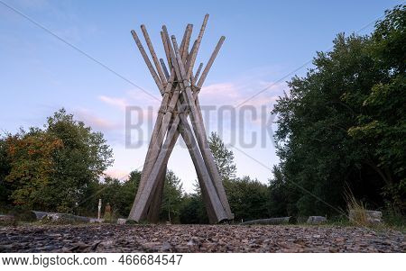 Brilon, Germany - September 21, 2022: Memorial Of Hurricane Kyrill Close To Brilon Against Evening S