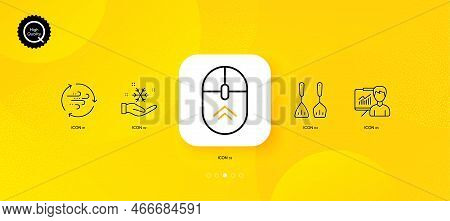 Freezing, Cooking Cutlery And Presentation Minimal Line Icons. Yellow Abstract Background. Wind Ener