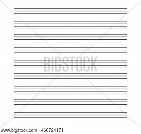 Music Blank Note Stave. Blank Classical Music Paper Sheet For School. Note Book Line Grid For Melody