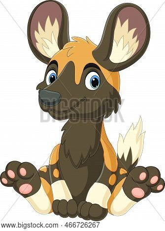 Vector Illustration Of Cartoon African Wild Dog Sitting