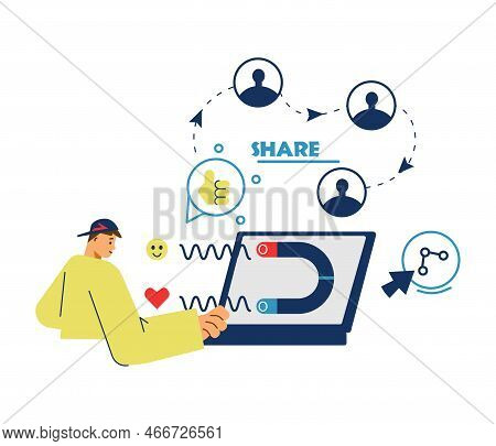 Blogger Influencer Posting Viral Content In Social Networks Flat Vector Isolated.