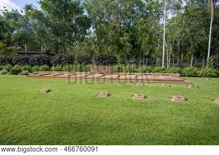 Adelaide River, Australia - October 22, 2022: View Of The Common Grave With Low Set Memorial To Darw