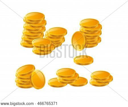 Isometric Coins Set. Collection Of Graphic Elements For Website. Economy And Trading, Golden Currenc