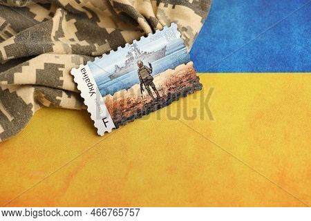 Ternopil, Ukraine - September 2, 2022 Famous Ukrainian Postmark With Russian Warship And Ukrainian S