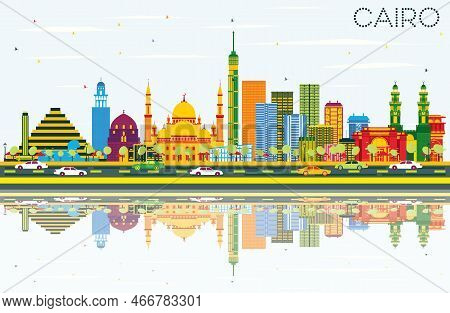 Cairo Egypt Skyline With Color Buildings, Blue Sky And Reflections. Business Travel And Tourism Conc