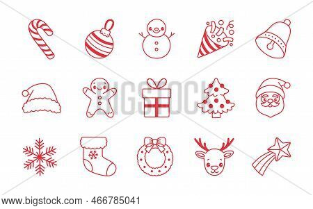 Christmas Icons Set Many Design Elements. Vector Illustration.