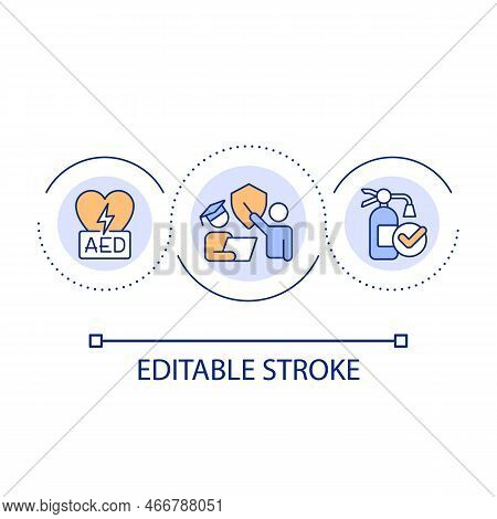 Emergency Preparedness For Workers Loop Concept Icon. Improve Workplace Safety. First Aid Training A