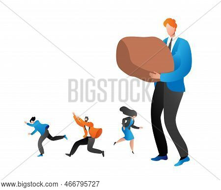 Business Person With Big Stone Vector Illustration. Businessman Suffer Weight Of Unfair Heavy Taxati
