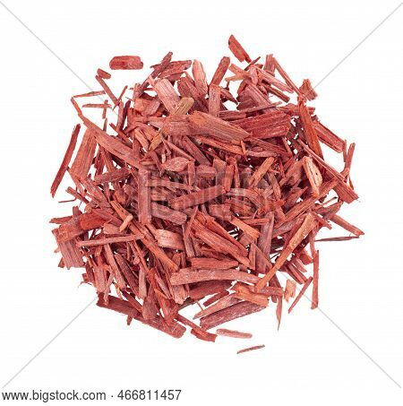 Red Sandalwood Incense Chips, Isolated On White Background. Sanderswood, Rubywood Or Red Saunders. T