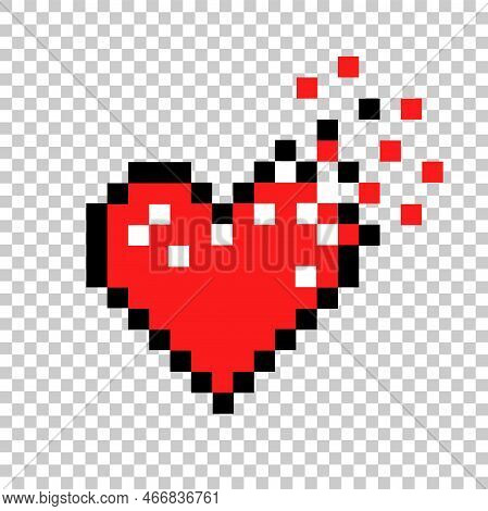 Broken Shattered Heart Scon Retro 8 Bit. Hand Drawn Vector Illustration Isolated On The Transparent 