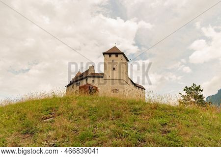 Balzers, Liechtenstein, June 5, 2022 Historic Old Gutenberg Castle On A Cloudy Day