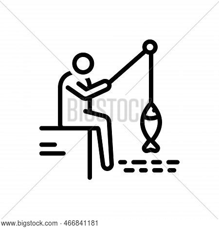 Black Line Icon For Fishing Fishery Angling Trawling Catching-fish Piscary Fisher-man Hobby