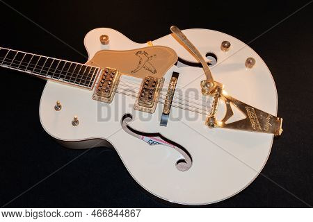 Vaduz, Liechtenstein, January 28, 2022 Gretsch White Falcon Hollow Body Electric Guitar Product Shot