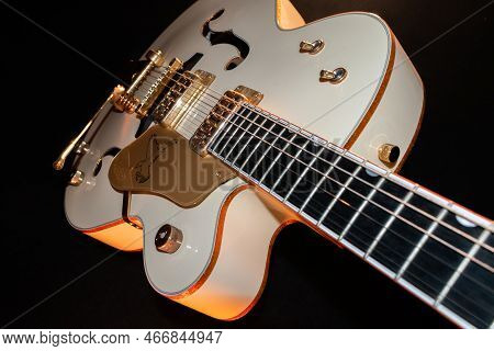 Vaduz, Liechtenstein, January 28, 2022 Gretsch White Falcon Hollow Body Electric Guitar Product Shot