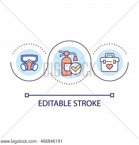 Safety Equipment Loop Concept Icon. Emergency Preparedness. Avoiding Workplace Injuries Tip Abstract