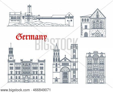 Germany, Zittau, Eisenach Wartburg Buildings, Vector Architecture. German Saxony And Thuringia Trave