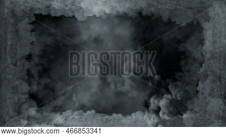 Blue Smoke Screen Frame Like Tunnel In Clouds, Isolated - Object 3d Rendering