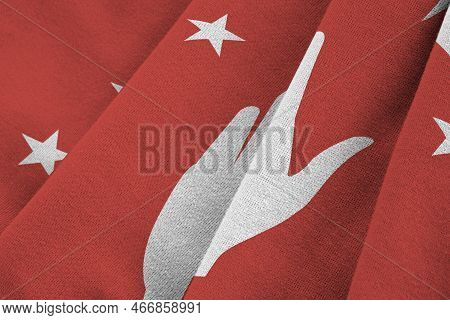 Abkhazia Flag With Big Folds Waving Close Up Under The Studio Light Indoors. The Official Symbols An