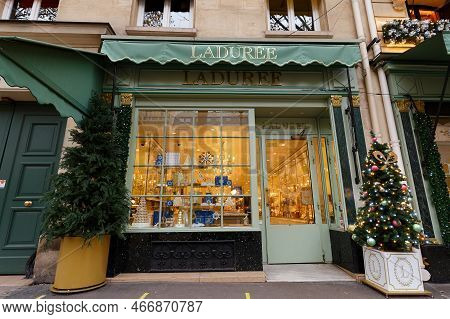 Paris, France-december 04, 2022 : The Famous Laduree Bakery And Tea Room Located In Paris Near Madel