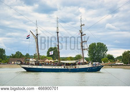 Rouen, France - June Circa, 2019. The Three Masts Sailing Ship Atlantis Is On The Seine River In Fra