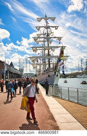 Rouen, France - June Circa, 2019. Tall Ship Cuauhtemoc Docks On Seine River At Rouen, France. With P