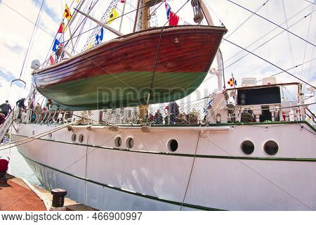 Rouen, France - June Circa, 2019. Part Of The Great Mexican Three-masted Schooner Cuauhtemoc On The 