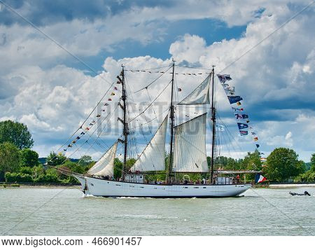 Rouen, France - June Circa, 2019. Marite, French Three-masted Schooner On The Seine River For Armada
