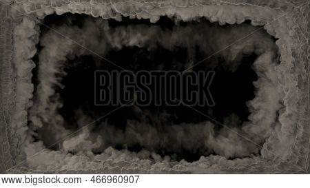 Grey Smoke Square Screen Frame Like Tunnel In Clouds, Isolated - Object 3d Illustration