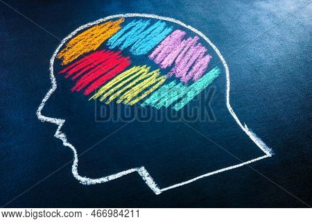 Head Shape With Colorful Chalk Spots As Symbol Of Neurodivergent. Neurodiversity Concept.