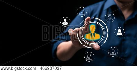 Businesswoman Touching Human Resources Sign - Hr, Hrm, Hrd Concept Which Is Among Staff Icons For Hu