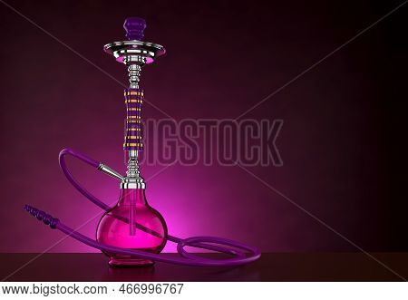Indian Or Arabic Purple Hookah Or Sheesha With Purple Background. 3d Illustration Render