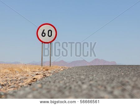 Speed Limit Sign At A Desert Road In Namibia