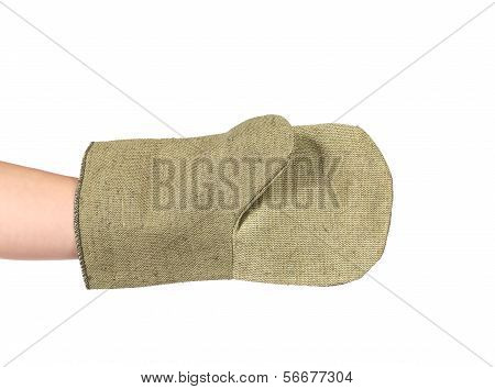 Working gauntlet on hand.