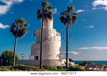 View Of Torre Mirador In The Battery Park. Torremolinos, Spain