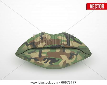 Beautiful Luscious Lips. Camo Texture Vector Illustration.