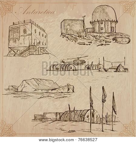 Antarctica: Travel Around The World. Vector Drawings.
