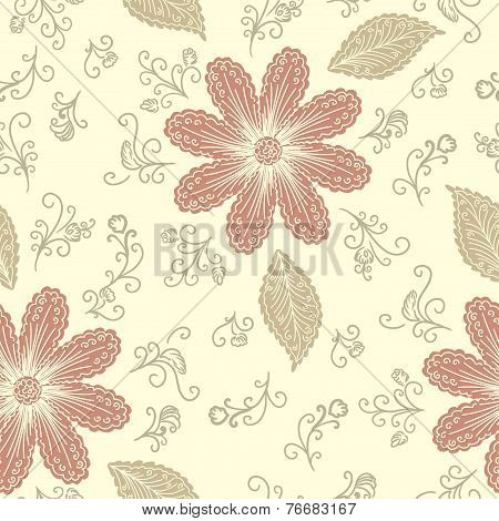 Seamless flower, plant vector pattern background.