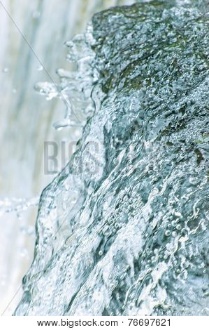 Water Cascade Waterfall Streaming Splashes Background, Large Detailed Vertical Closeup, Bright Blue