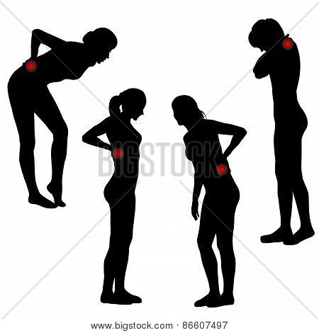 Silhouettes Of Women With Back Pain