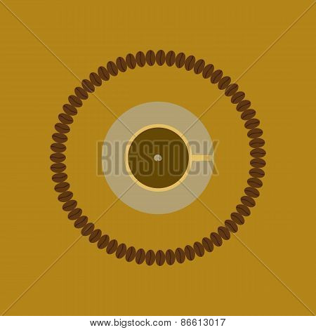 Coffee cup and beans from above.