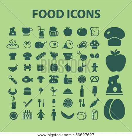food icons, signs set, vector