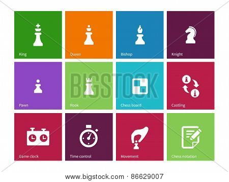 Playing chess icons on color background.